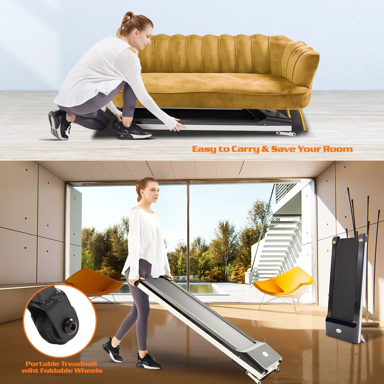 CoSoTower Portable Treadmill Under Desk Walking Pad Flat Slim Treadmill with LED Display & Sport APP, Running Machine for Apartment and Small Space without Assembling