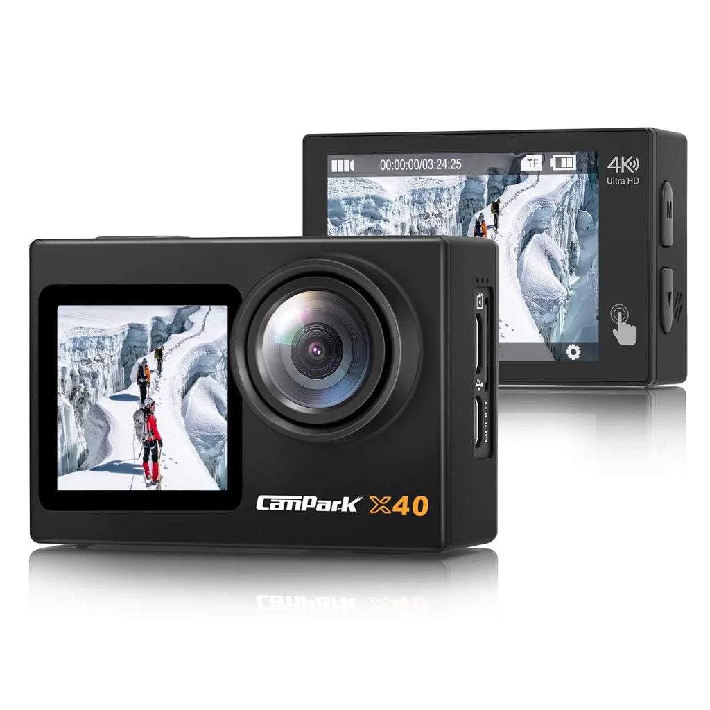 Campark 4K 30FPS Action Camera 20MP Sports Camera 131 Ft Fluid Fluid Camera WiFi Vlog Camera EIS 4.0 Zoom Support External Mic Remote Control