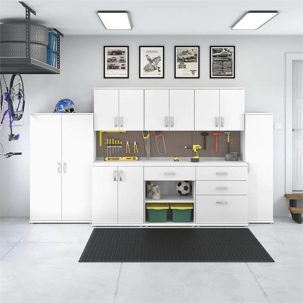 Pemberly Row Tall Garage Storage Cabinet in White - Engineered Wood