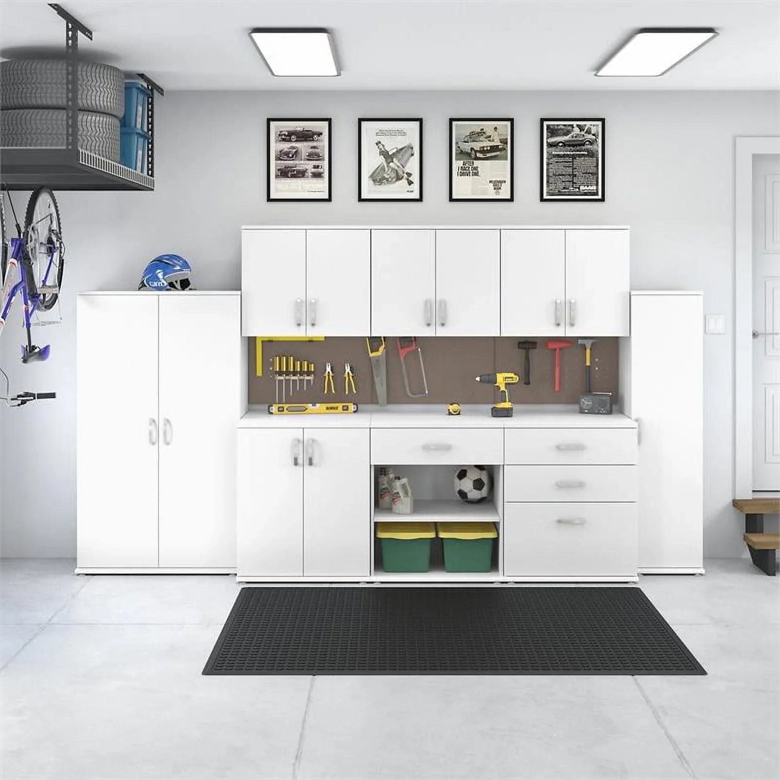 Pemberly Row Tall Garage Storage Cabinet in White - Engineered Wood