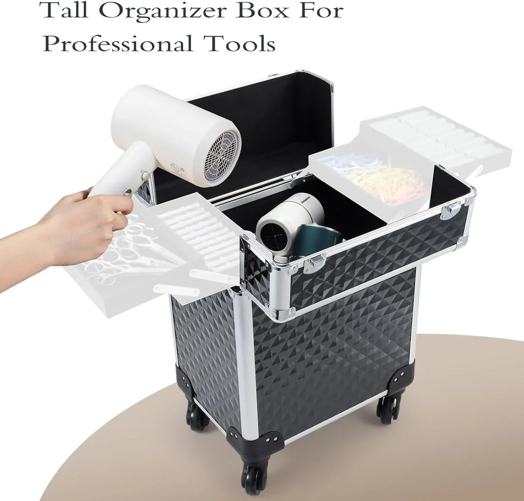 Joligrace Rolling Makeup Case Large Makeup Box Organizer Cosmetic Trolley