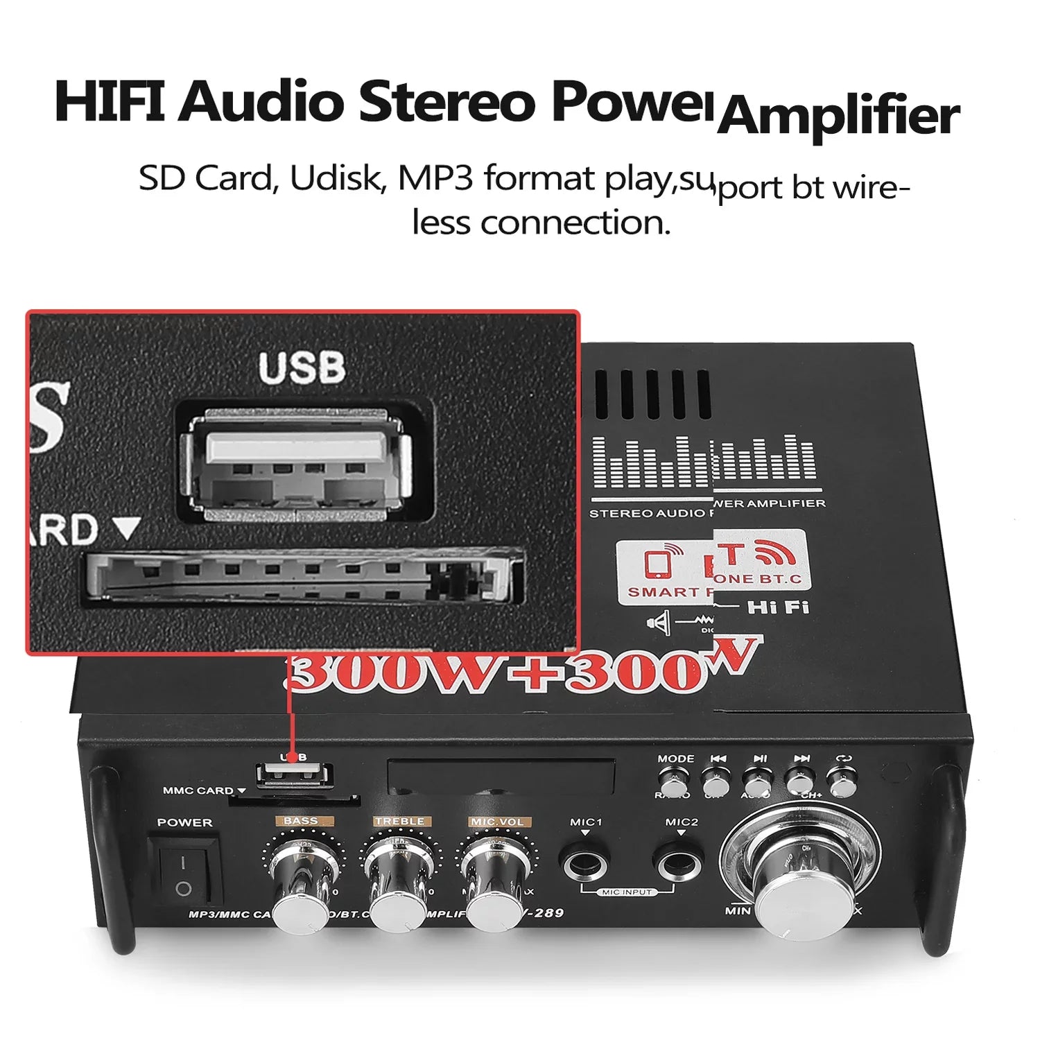 Dazzduo Sound Machine,2CH LCD Display Remote Audio Amplifier BT Radio Amplifier 600W Remote Audio Radio Portable Stereo Power Amplifier Audio HiFi Audio Stereo Car 600W Remote