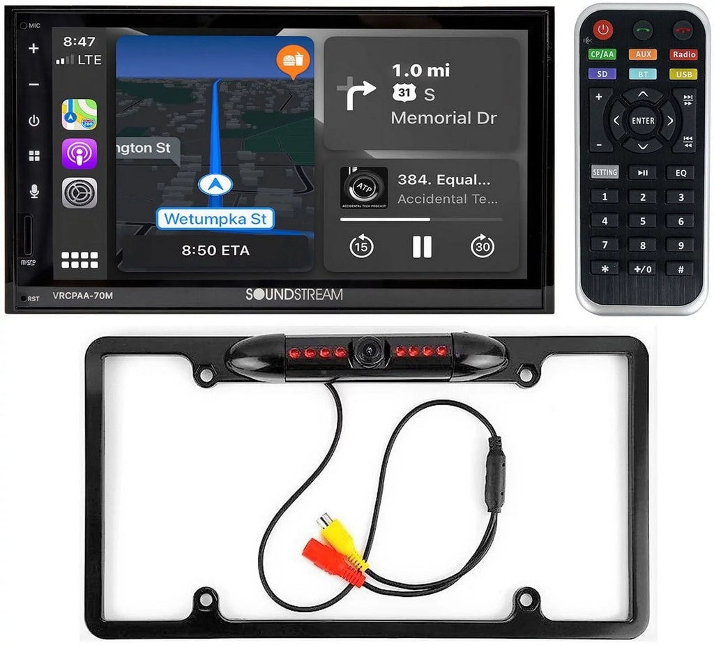 Soundstream VRCPAA-70M 7" Double DIN Bluetooth CarPlay & Android +Camera Black