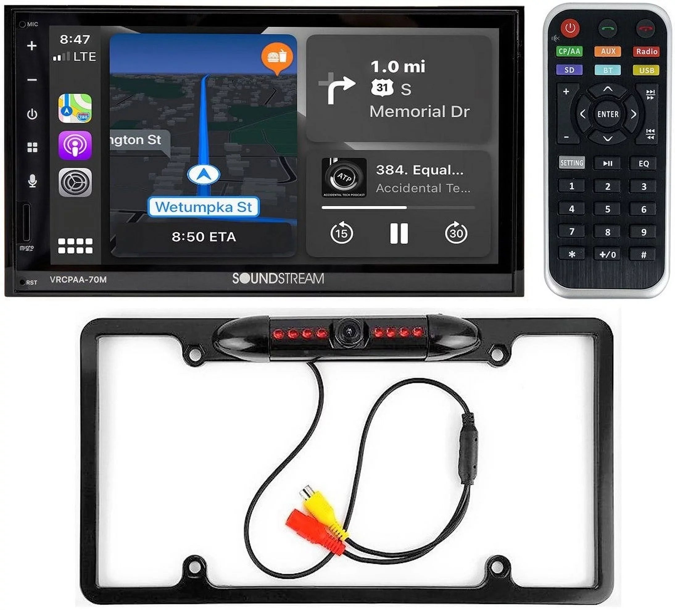 Soundstream VRCPAA-70M 7" Double DIN Bluetooth CarPlay & Android +Camera Black