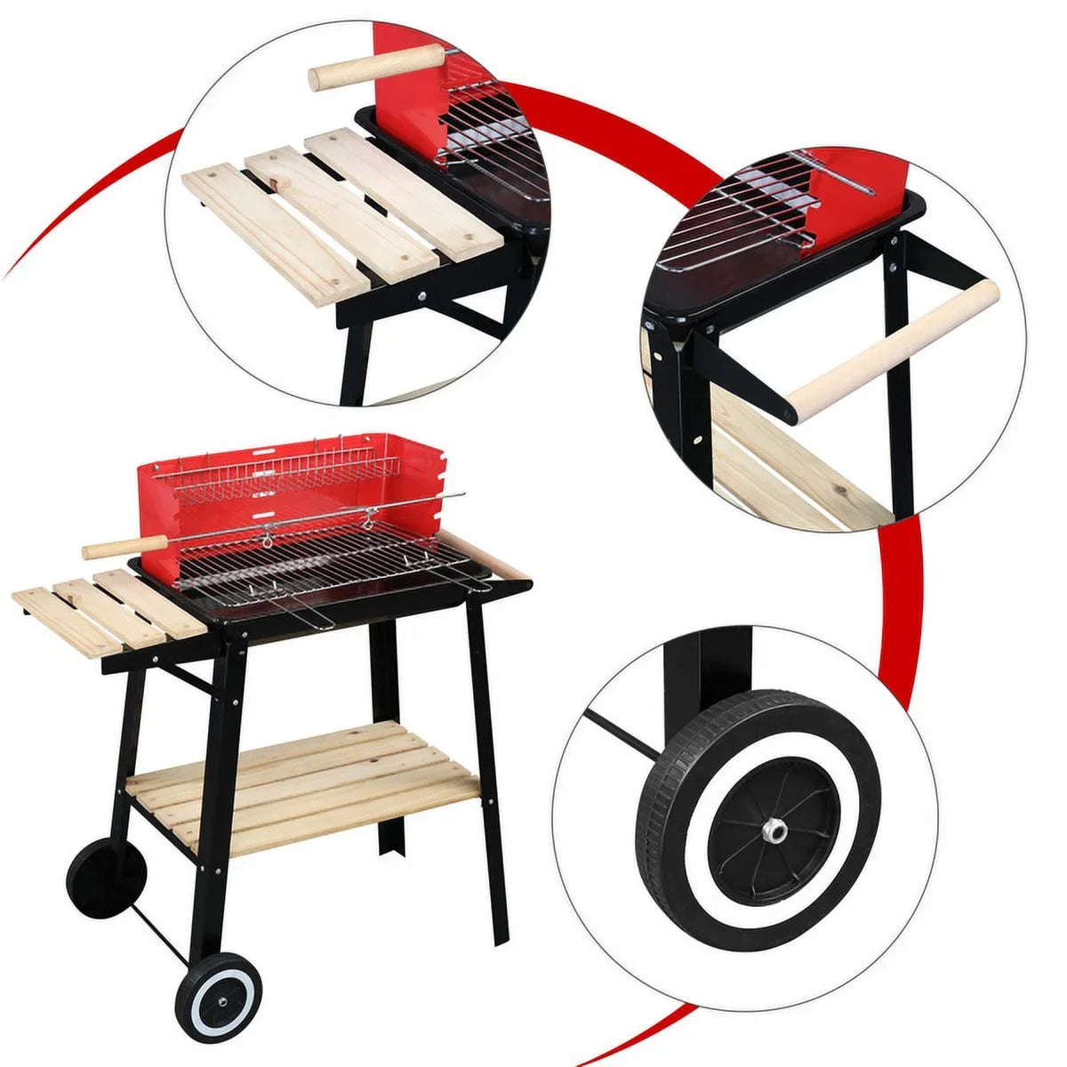 27 Inch Portable Charcoal Grill with Wheels for Outdoor Cooking Barbecue Camping BBQ Coal Grill Heavy Duty Square for Small Patio Backyard