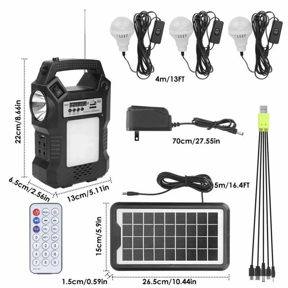 MDHAND Portable Solar Powered Station, Rechargeable Solar Generator, Dual Way To Charge, Solar Panel Power Bank with 3 LED Bulbs Flashlight for Hiking Camping Emergency