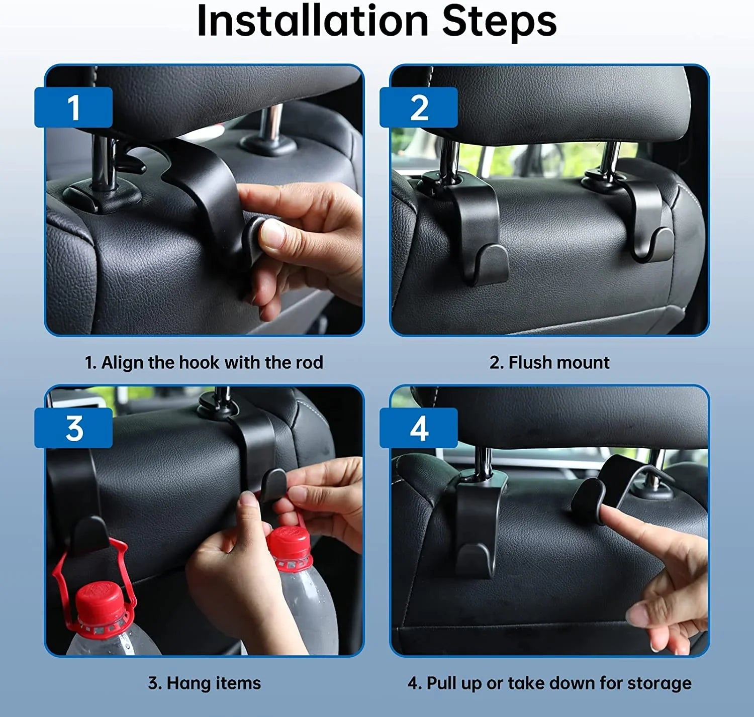 Car Seat Headrest Hooks, Universal Back Seat Organizer Black Hanger Holder Hook, Hanging Purses and Bags, Coat Umbrellas Grocery Bags Handbags (4Packs)