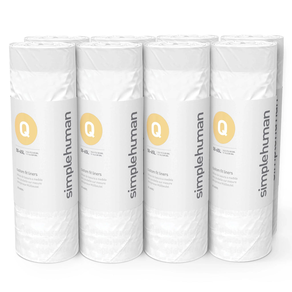 simplehuman Code Q Custom Fit Drawstring Trash Bags, 240 Roll Pack, 50-65 Liter / 13-17 Gallon, White
