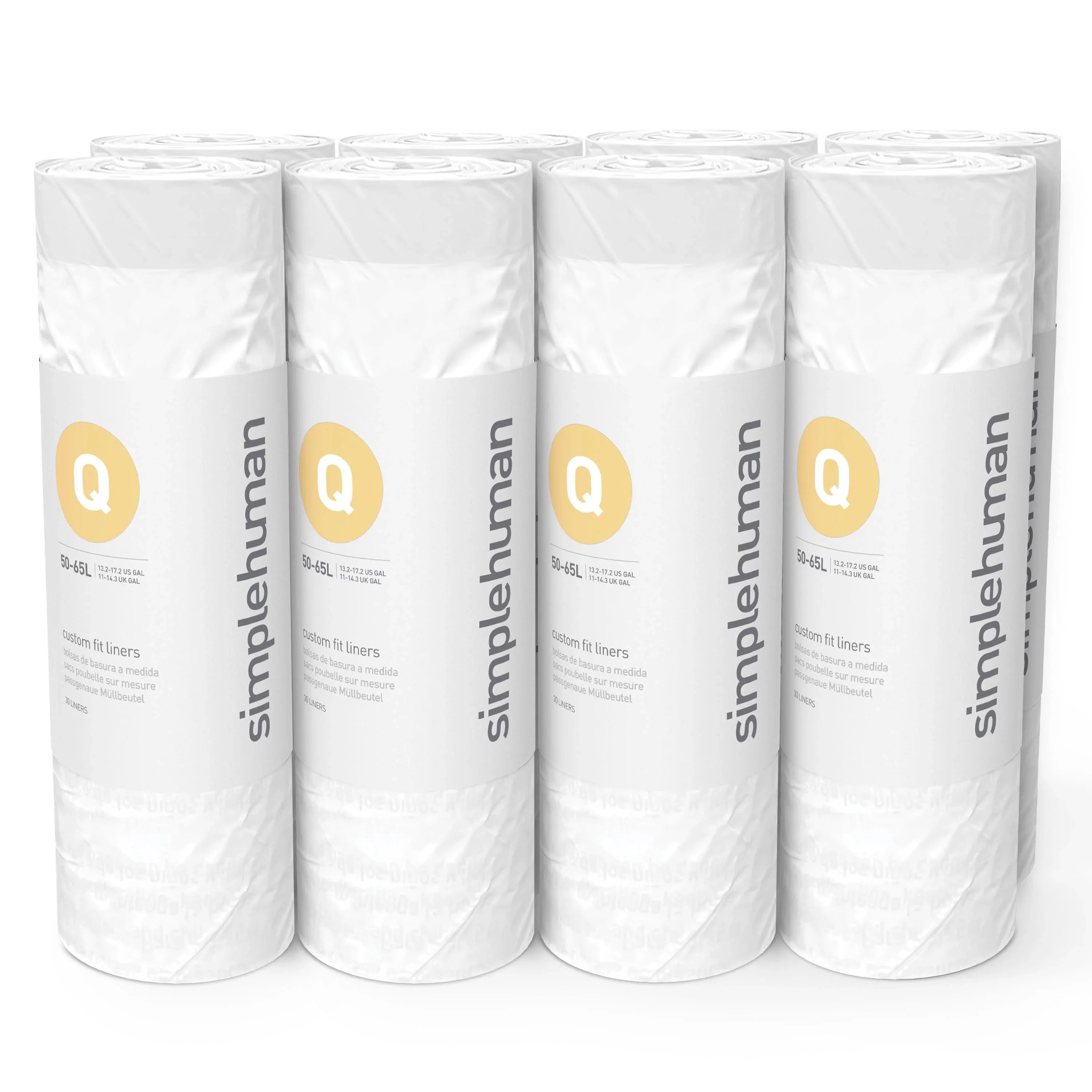 simplehuman Code Q Custom Fit Drawstring Trash Bags, 240 Roll Pack, 50-65 Liter / 13-17 Gallon, White