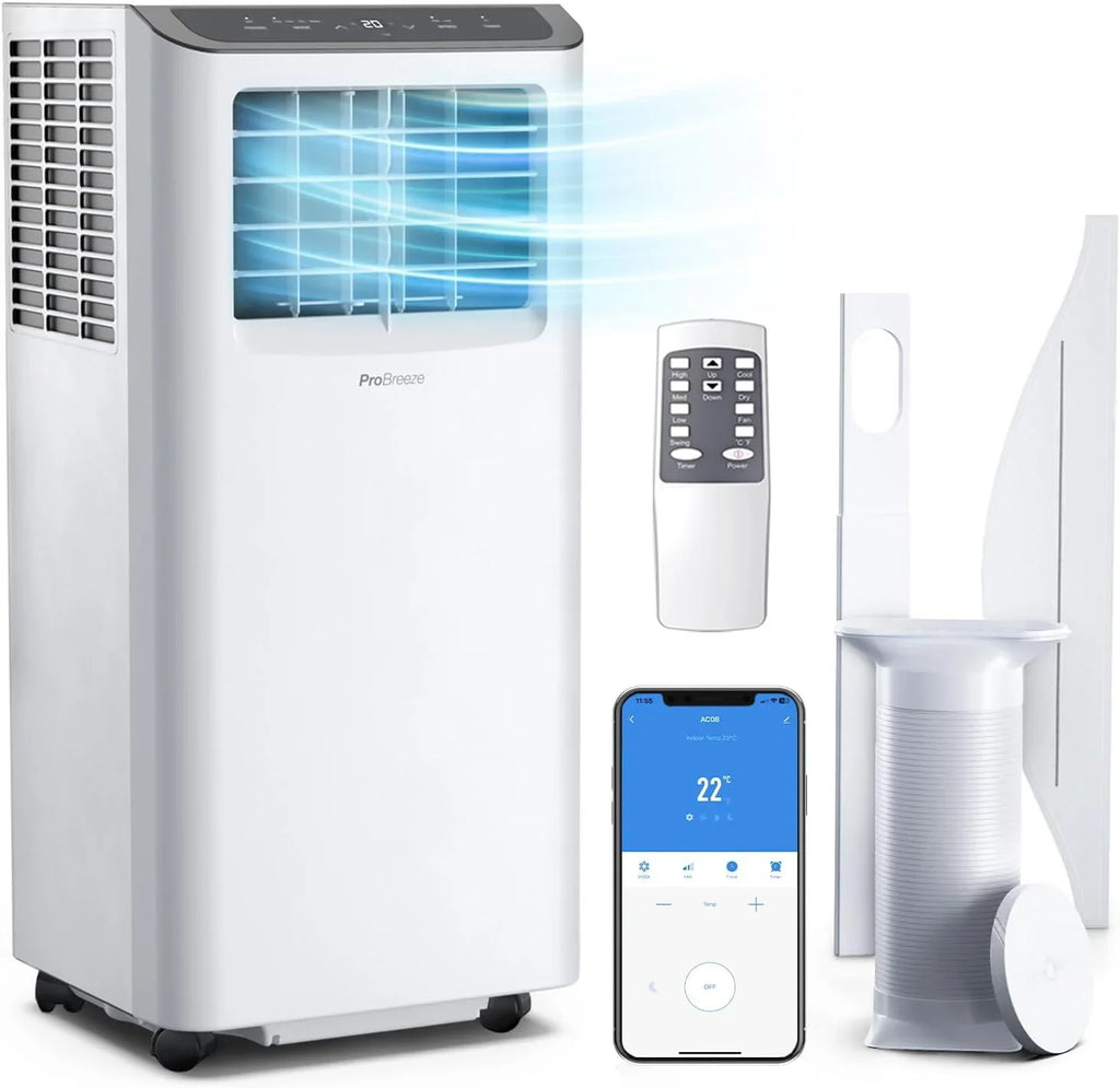 QCAI 4 in 1 Portable Air Conditioner for Room 10000 BTU 450SqFt Air Conditioning Unit, Smart Air Conditioner with Fan, Dehumidifier, Night, Timer, Window Venting Kit, Wifi Portable AC Unit