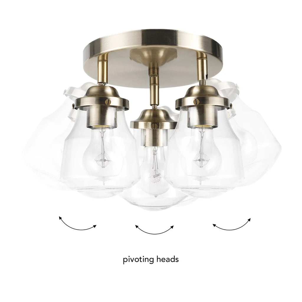 Globe Electric Gerard 3-Light Antique Brass Track Lighting Canopy Light with Clear Glass Shades, Bulbs Included, 59761