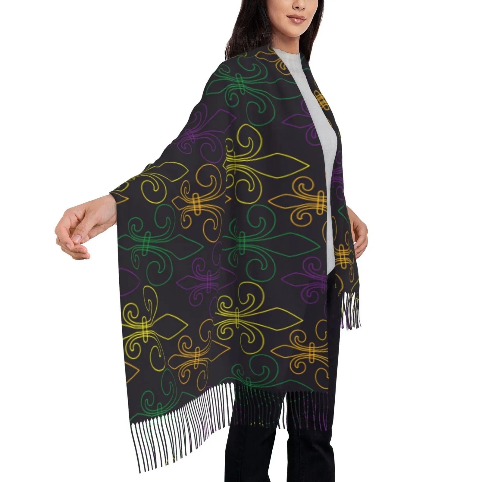 Bingfone Soft Cashmere Feel Scarf For Women Elegant Art Print Winter Warm Scarves Large Shawl Wrap Gifts- Mardi Gras Carnival