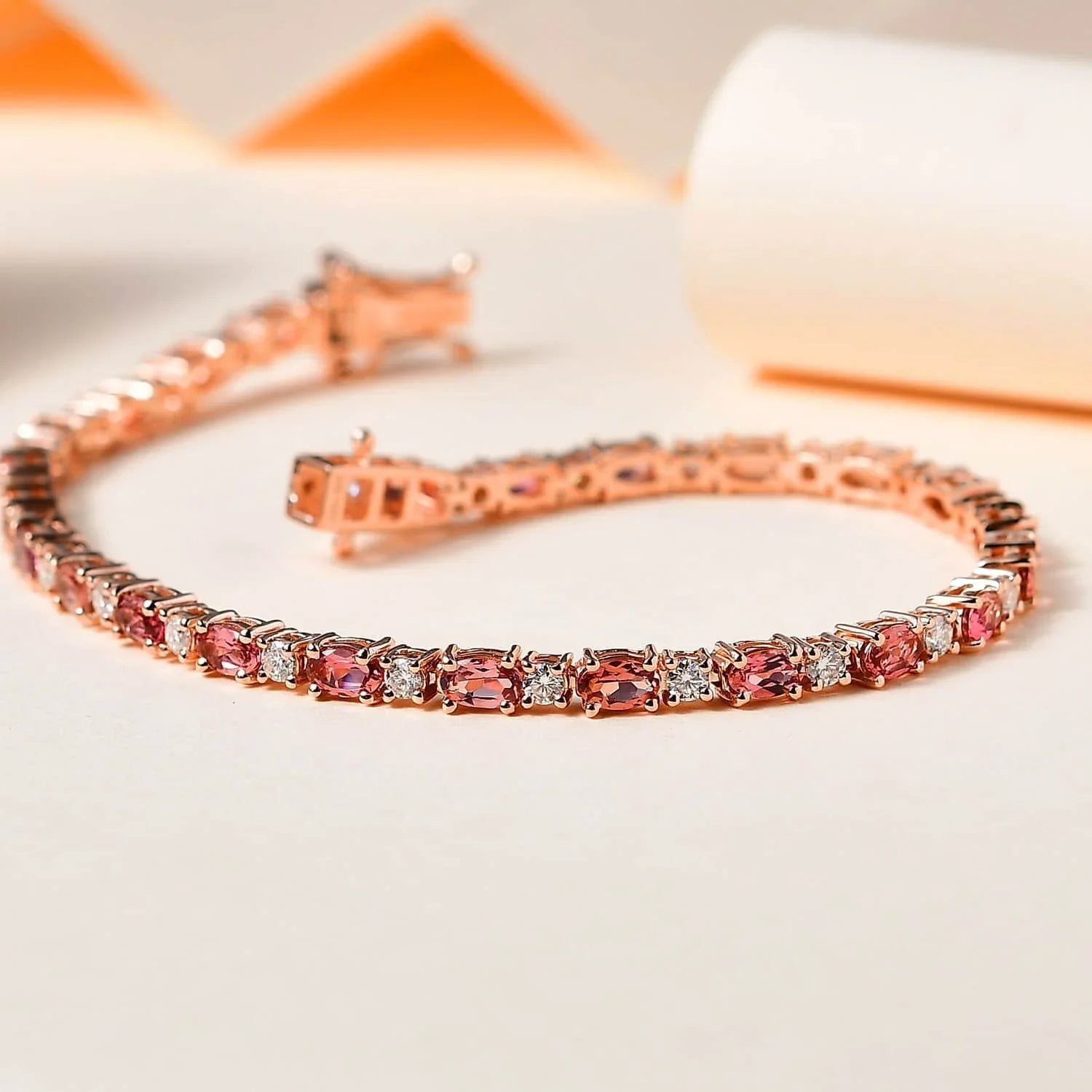 Shop LC Tourmaline Moissanite Oval 925 Sterling Silver Vermeil Rose Gold Plated Bracelet Jewelry Size 8" Ct 5.74 Birthday Mothers Day Gifts for Mom