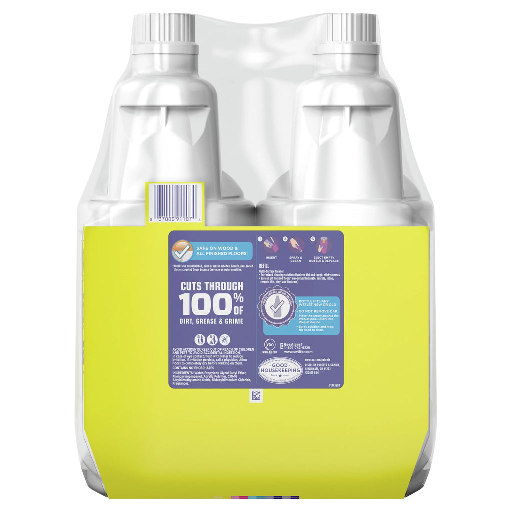 Swiffer WetJet Floor Cleaner Solution Refills, Lemon, 2 Ct