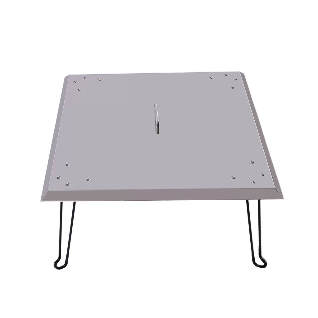 Miumaeov Square Fire Pit Burner Cover to Push Heat Down and Out Fire Pit Heat Deflector 24*24in with Foldable Legs Stainless Steel