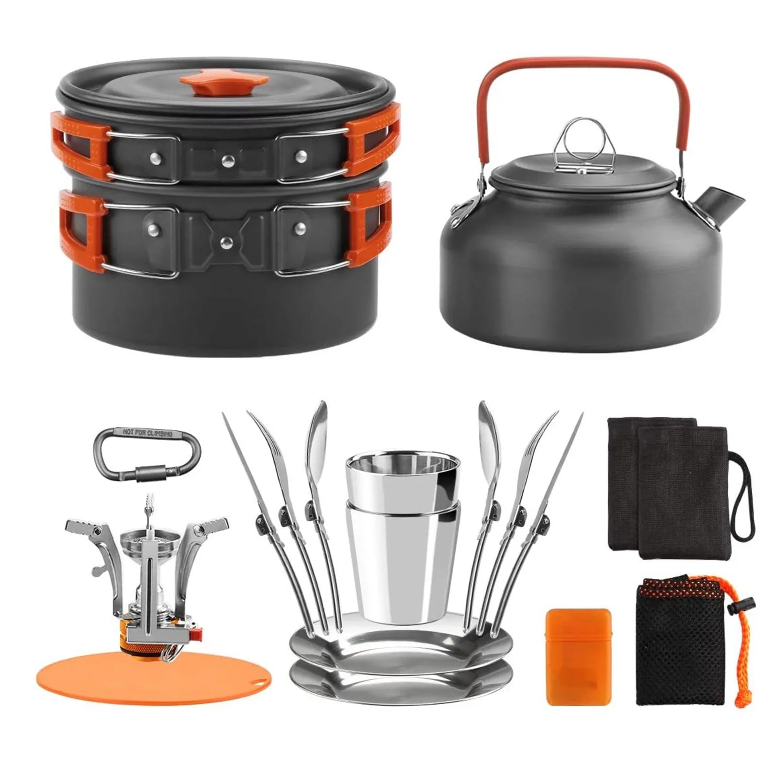 Lixada Backpacking Cookware Set with Pot Pan Kettle Stove Spoon Fork Cutter for Camping Hiking Picnic Mess Kit Tableware