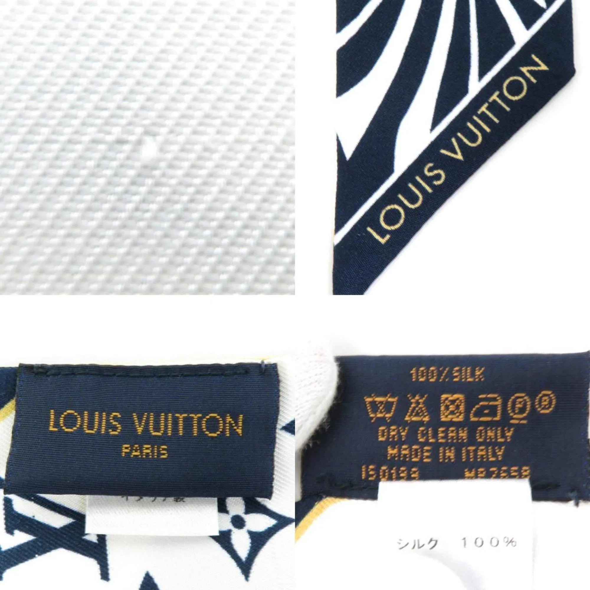 Pre-Owned LOUIS VUITTON Scarf Muffler Bandeau BB Graphic Monogram Blason Silk White/Navy/Beige Women's MP2658 (Good)