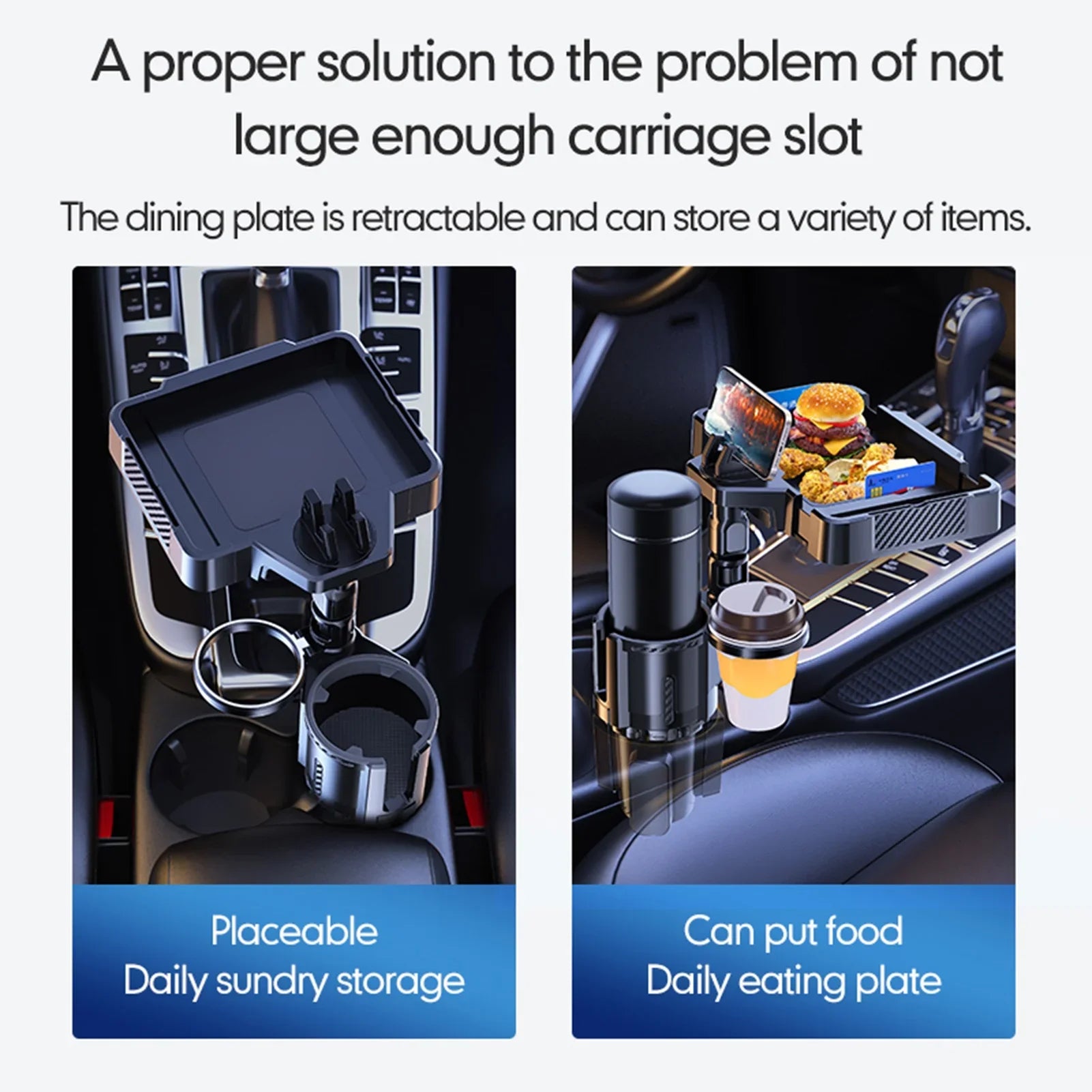 Anself Multifunctional Car Drink Phone Holders Snack Tray Expander, Adjustable Car Cup Holder with Dual Holder, Convenient for Traveling and Ridesharing