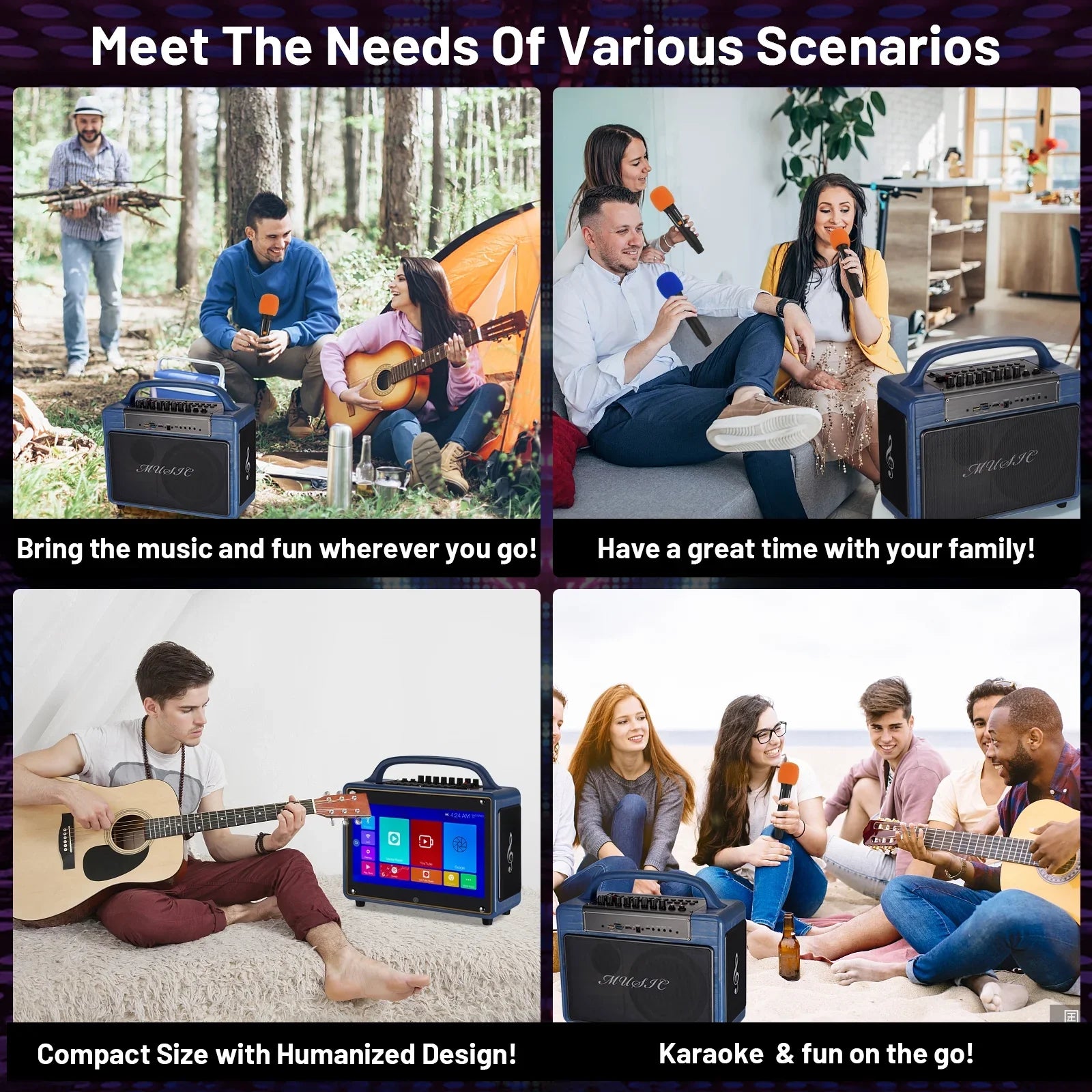 Portable Karaoke Machine Systems Wireless BT Streaming Loudspeaker for Adults&Kid,14”HD Touch Monitor 12/4+64G,Support Microphone/WiFi/USB/SD/PC/TV/Phones/HDMI