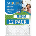 18x24x1 Air Filter MERV 8 Rating, 12 Pack of Furnace Filters Comparable to MPR 700 & FPR 5 - Made in USA by AIRX FILTERS WICKED CLEAN AIR.