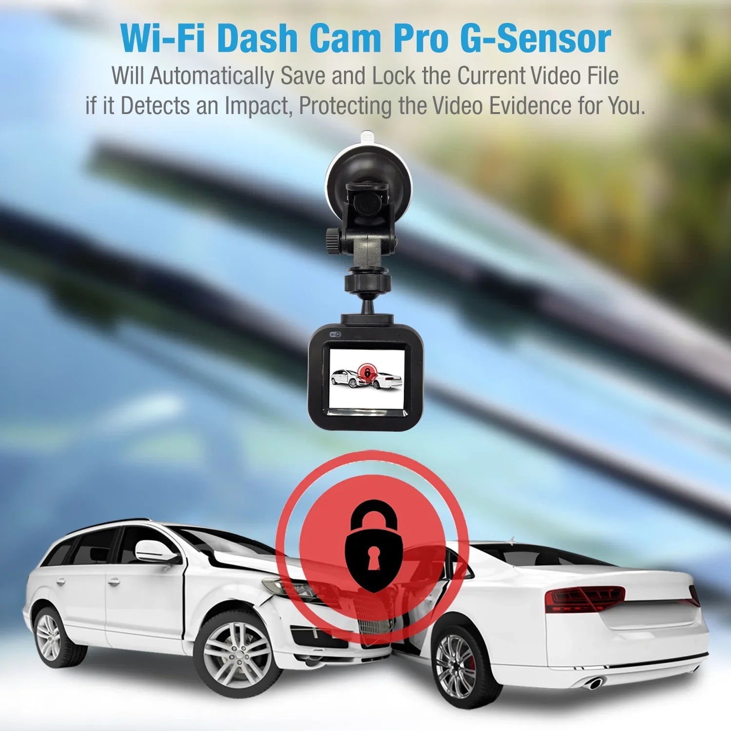 DashCam PRO - Wi-Fi, 1080p Full HD Car Camera, Wide Angle Camera with G-Sensor and Endless Loop Recording