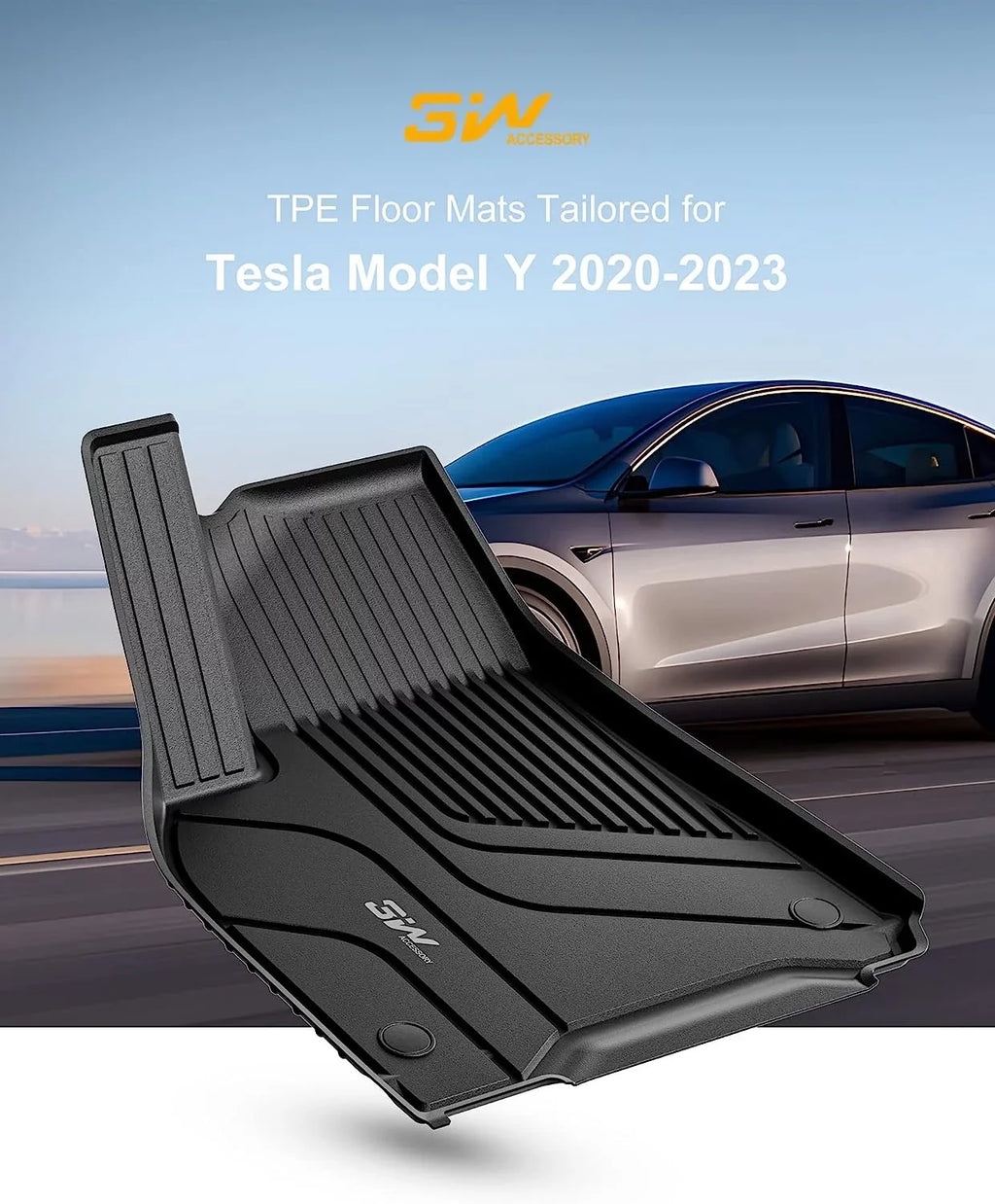 3W Floor Mats & Cargo Liner and Storage Mats For Tesla Model Y 2020-2023 All-Weather TPE Car Mats for Tesla Model Y Full Set Black Floor Mats and Trunk Mat Custom Fit for Tesla 5-Seater
