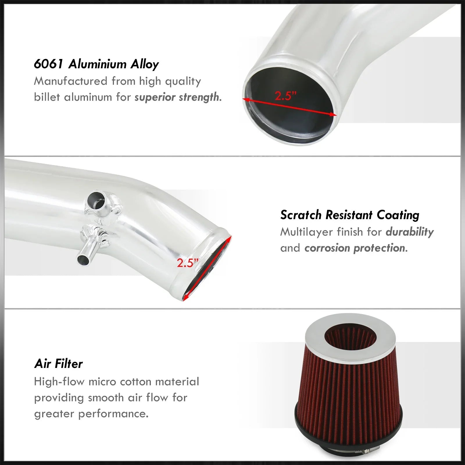 AJP Distributors JDM Cold Air Intake CAI Induction System Polished Aluminum Piping + Filter Compatible/Replacement For Nissan 240SX S14 Silvia 2.4L DOHC KA24DE Engine 1995 1996 1997 1998 95 96 97 98