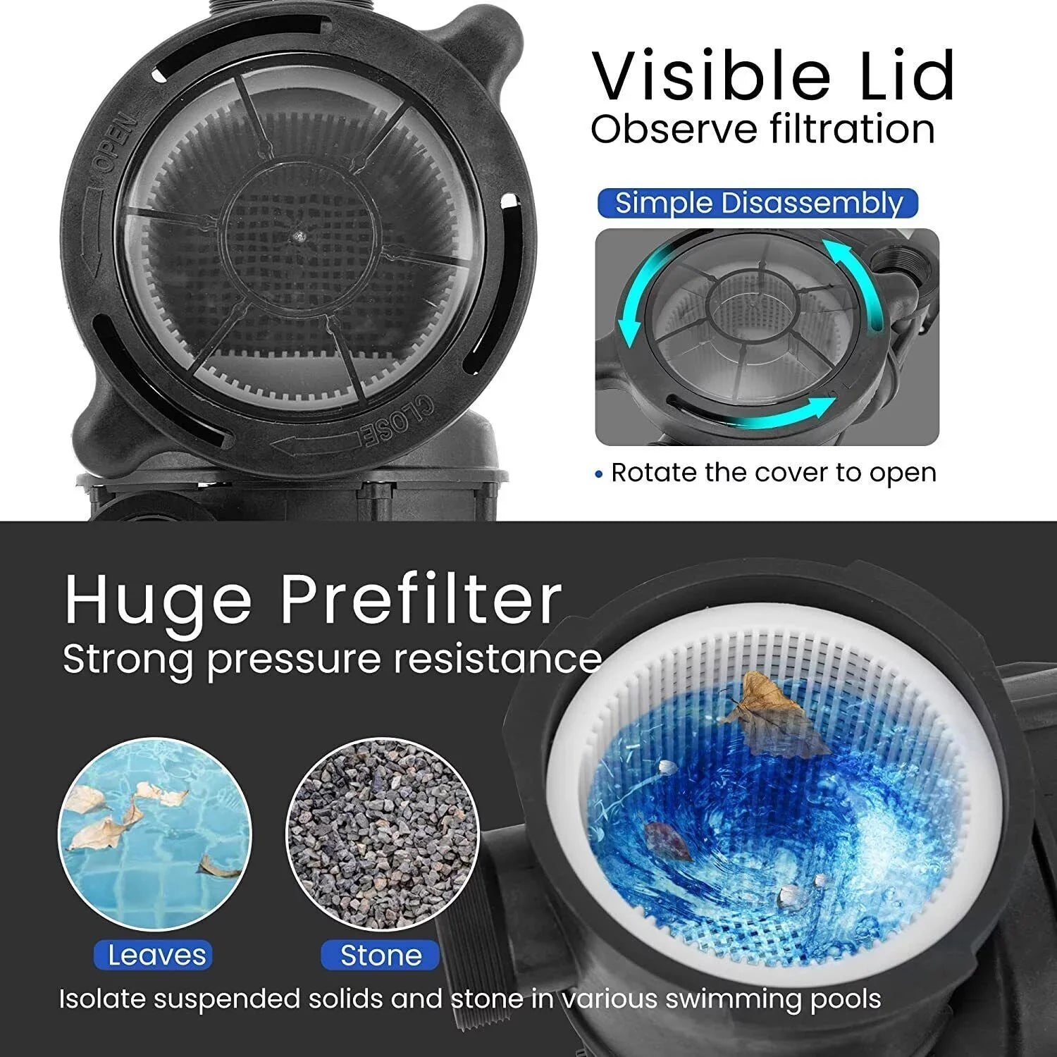 Denest Hbp1500ⅱ 2.0hp 1500w Inground/ Above Ground Swimming Pool Pump with Strainer Basket and Connectors