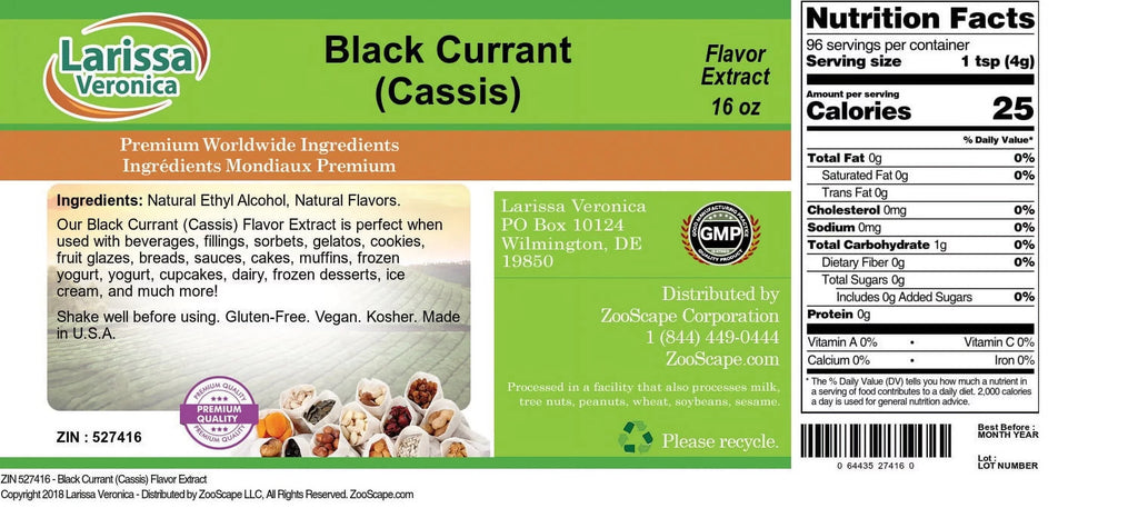 Larissa Veronica Black Currant (Cassis) Flavor Extract, (Black Currant (Cassis), 16 oz, 1-Pack, Zin: 527416)