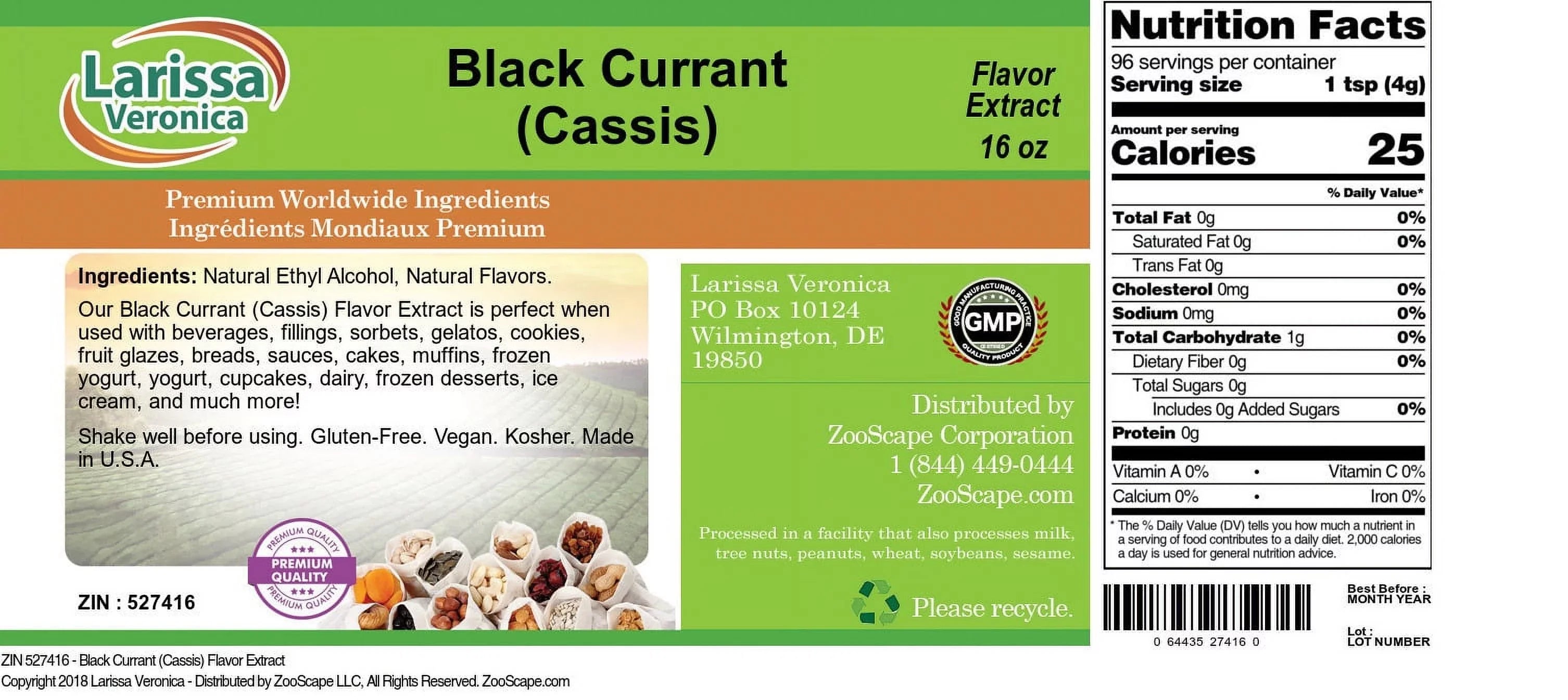 Larissa Veronica Black Currant (Cassis) Flavor Extract, (Black Currant (Cassis), 16 oz, 1-Pack, Zin: 527416)