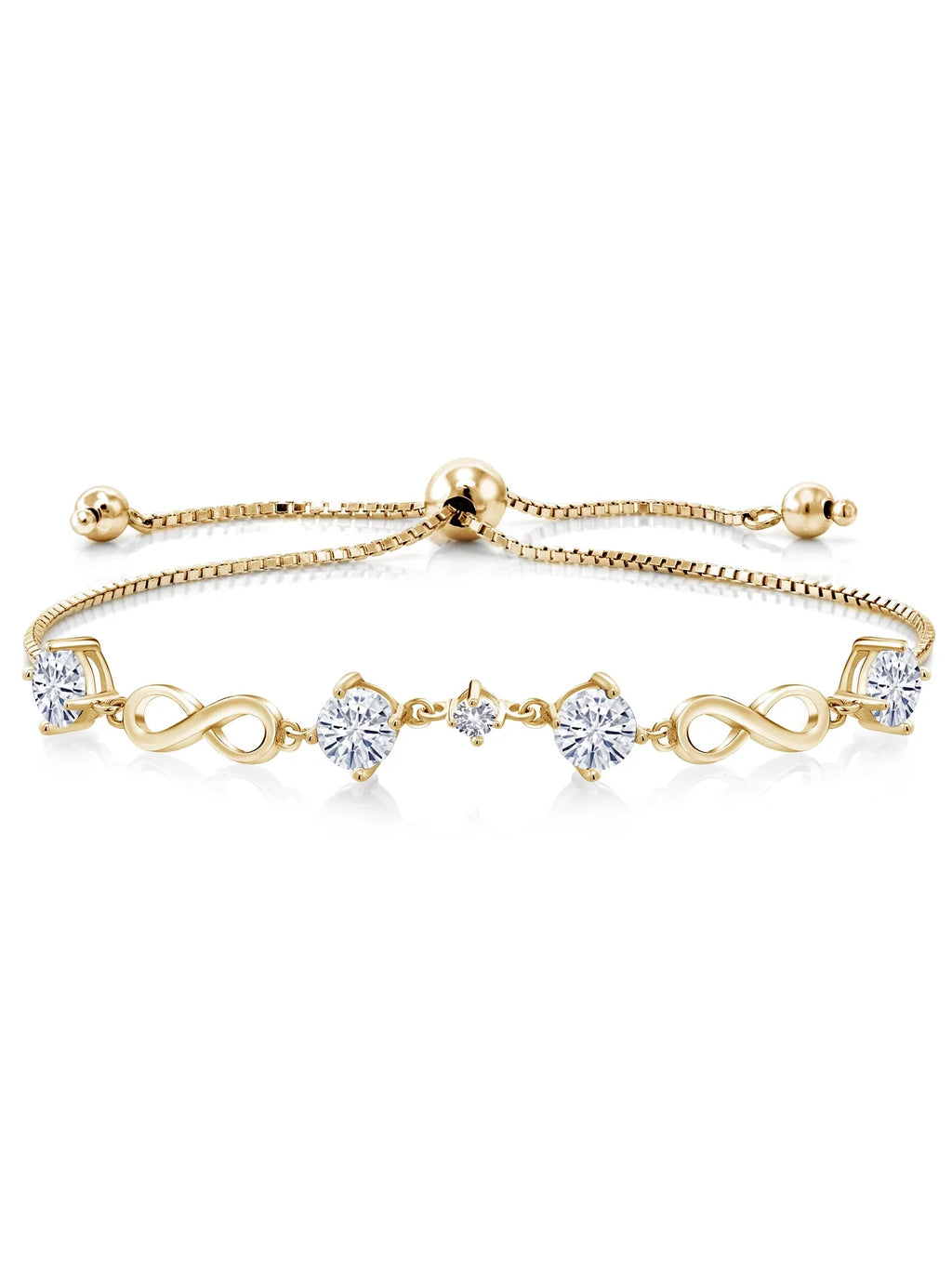 Gem Stone King 18K Yellow Gold Plated Silver White Created Sapphire Bracelet For Women Set with Moissanite (2.05 Cttw)
