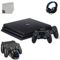 PlayStation 4 Pro 1TB Gaming Console Black with Charging Dock Headset 2 Controller Bolt Axtion Like New