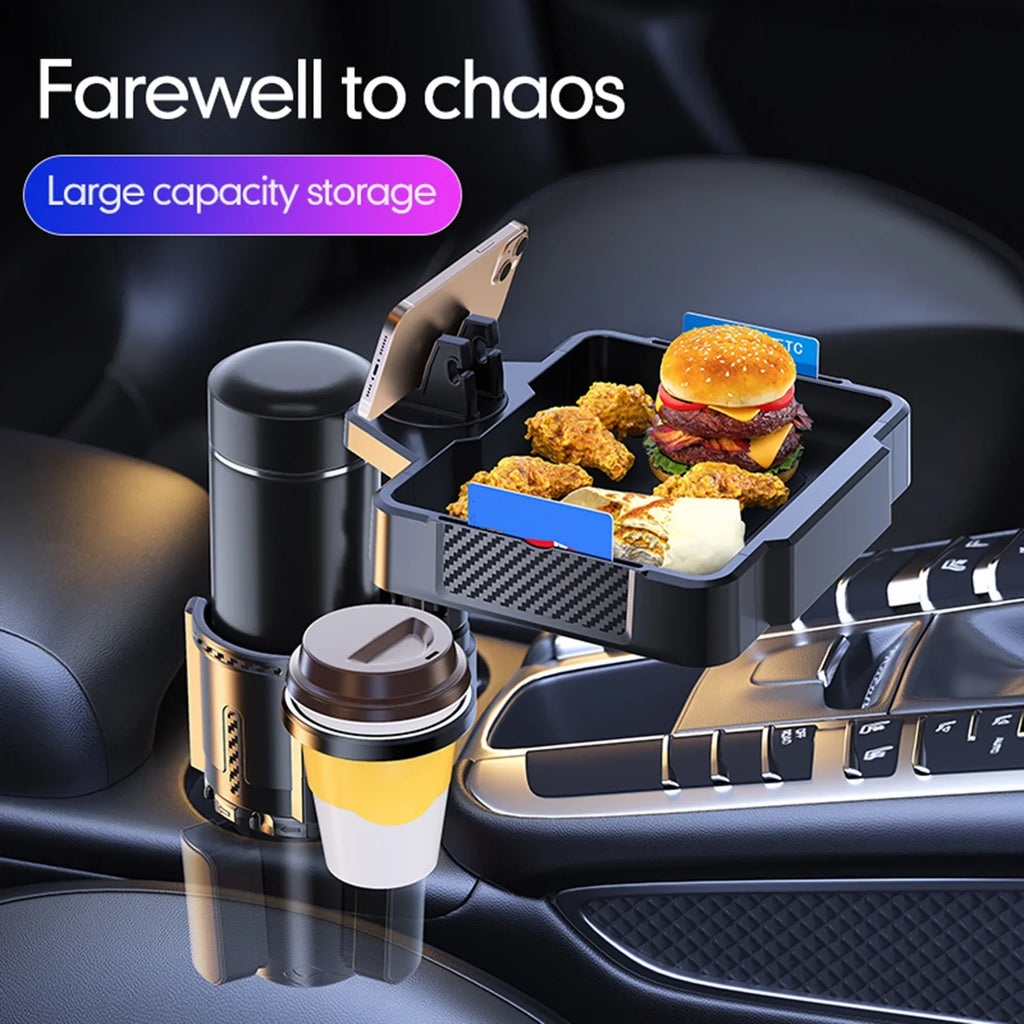 Anself Multifunctional Car Drink Phone Holders Snack Tray Expander, Adjustable Car Cup Holder with Dual Holder, Convenient for Traveling and Ridesharing