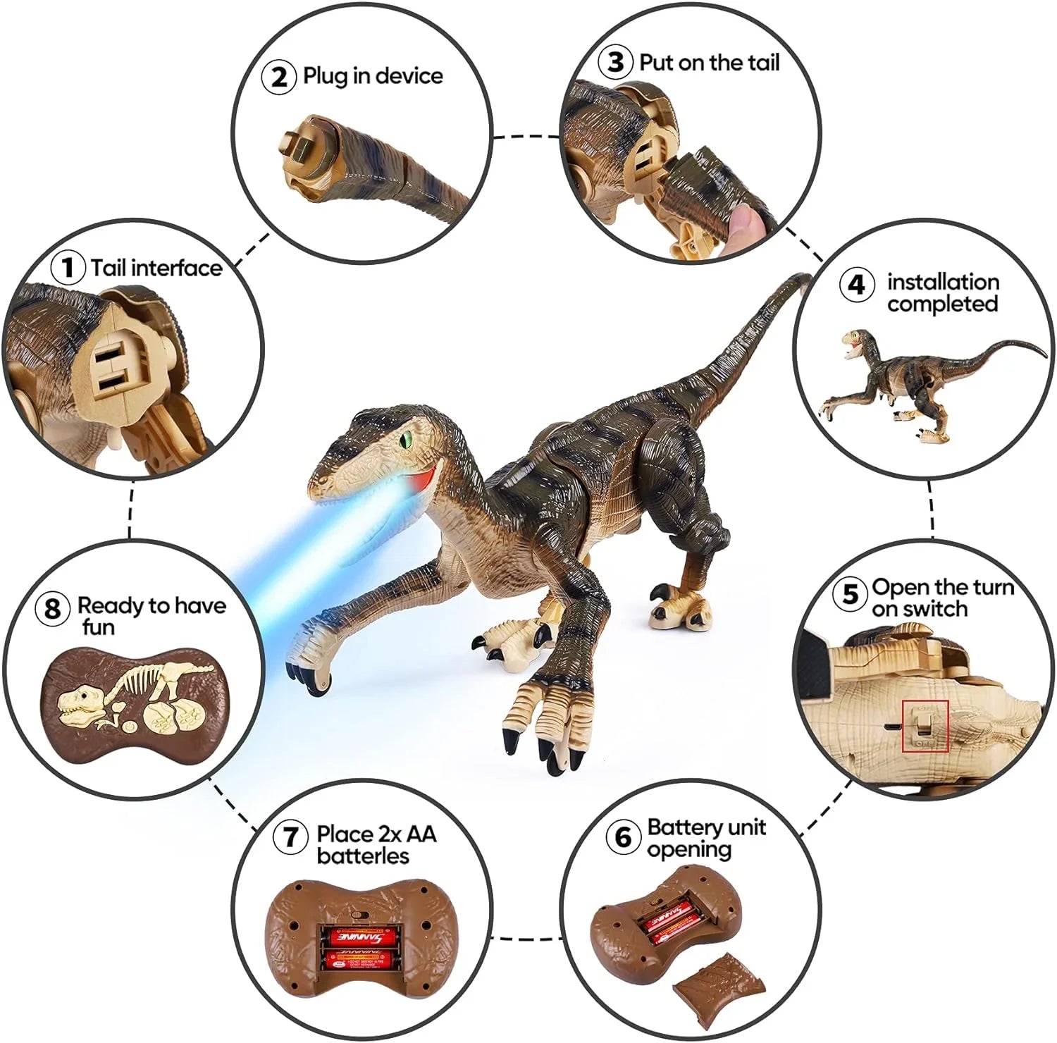 Remote Control Dinosaur Toys with Light up 3D Eyes, Shaking Head, Roaring Sounds, Walking Dinosaur Toy Gift for Kids Age 3-12 Years