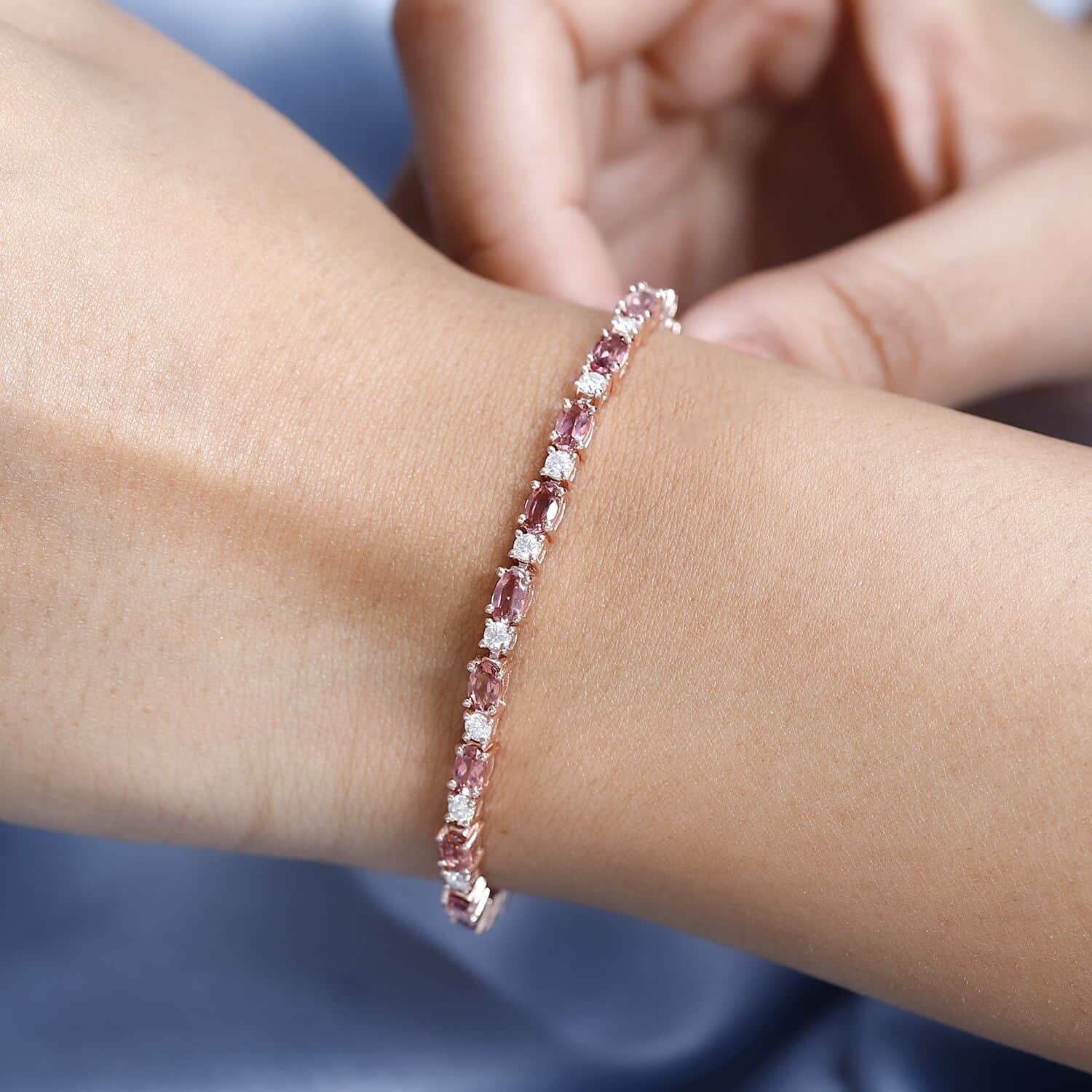 Shop LC Tourmaline Moissanite Oval 925 Sterling Silver Vermeil Rose Gold Plated Bracelet Jewelry Size 8" Ct 5.74 Birthday Mothers Day Gifts for Mom