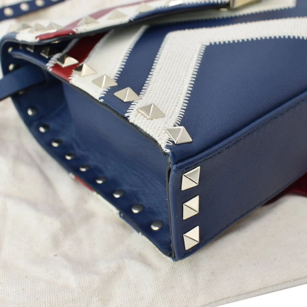Pre-owned VALENTINO Garavani Rockstud Chevron Print Leather Crossbody Bag Multicolor