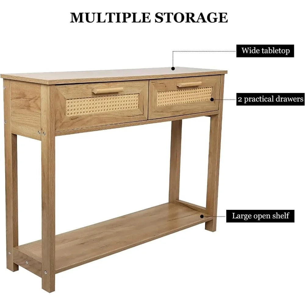 Console Table with 2 Drawers, Entrance Table with Open Storage Rack, Minimalist Style Table for Office, Bedroom, and Restaurant