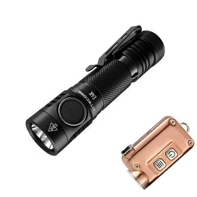 Combo: NITECORE E4K Next generation Flashlight - 4400 Lumens w/Tini Brass Keychain Light -380 Lumens