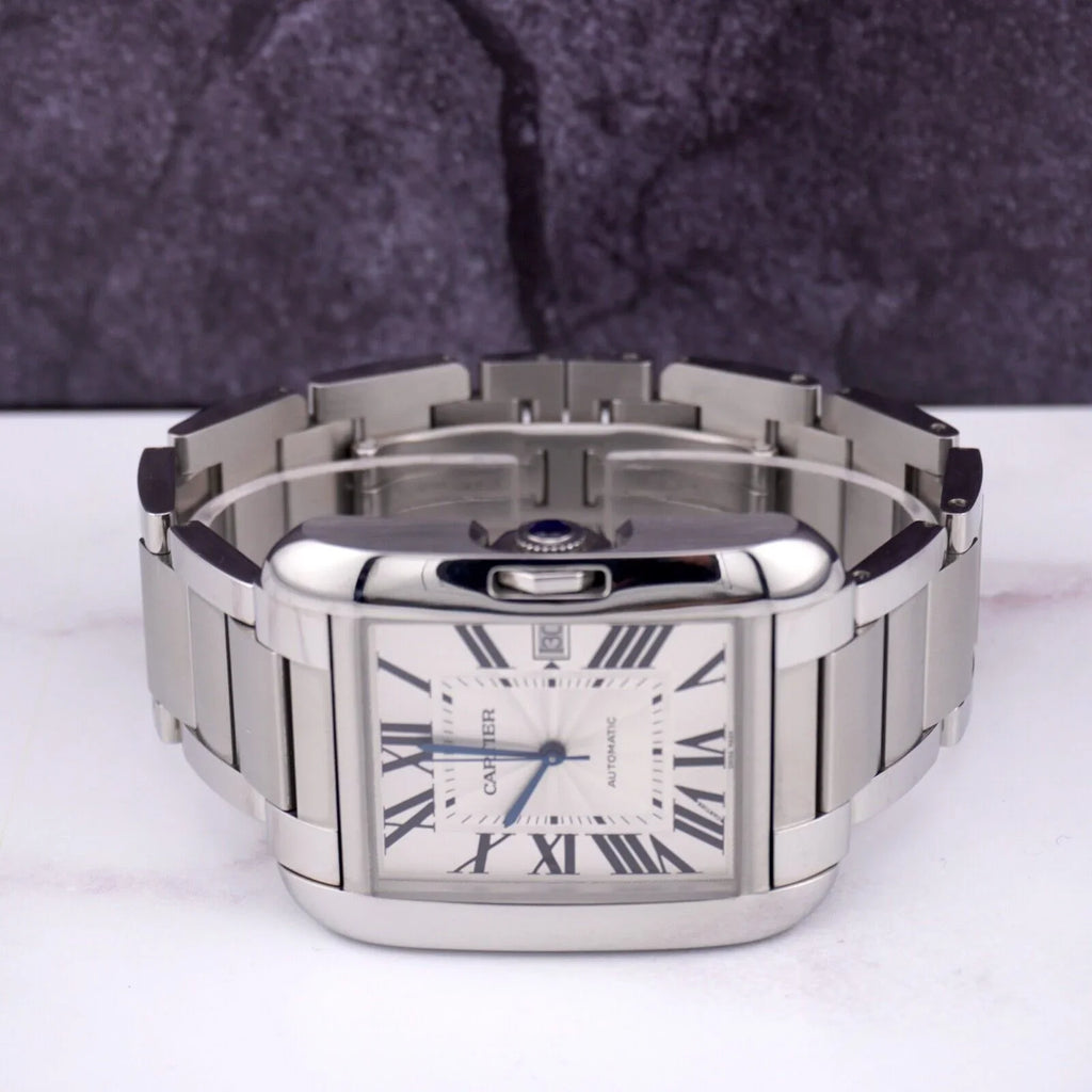 Cartier Tank Anglaise 37mm by 49mm Stainless Steel Mens Watch Silver Dial 3507
