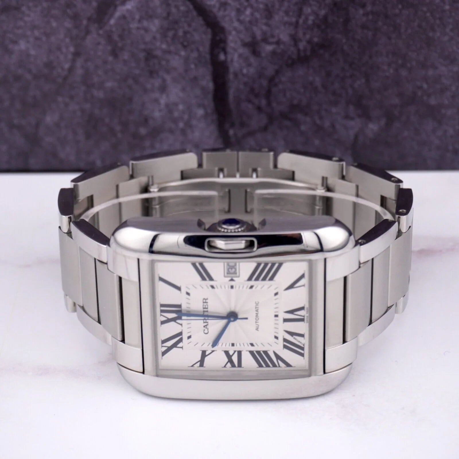 Cartier Tank Anglaise 37mm by 49mm Stainless Steel Mens Watch Silver Dial 3507