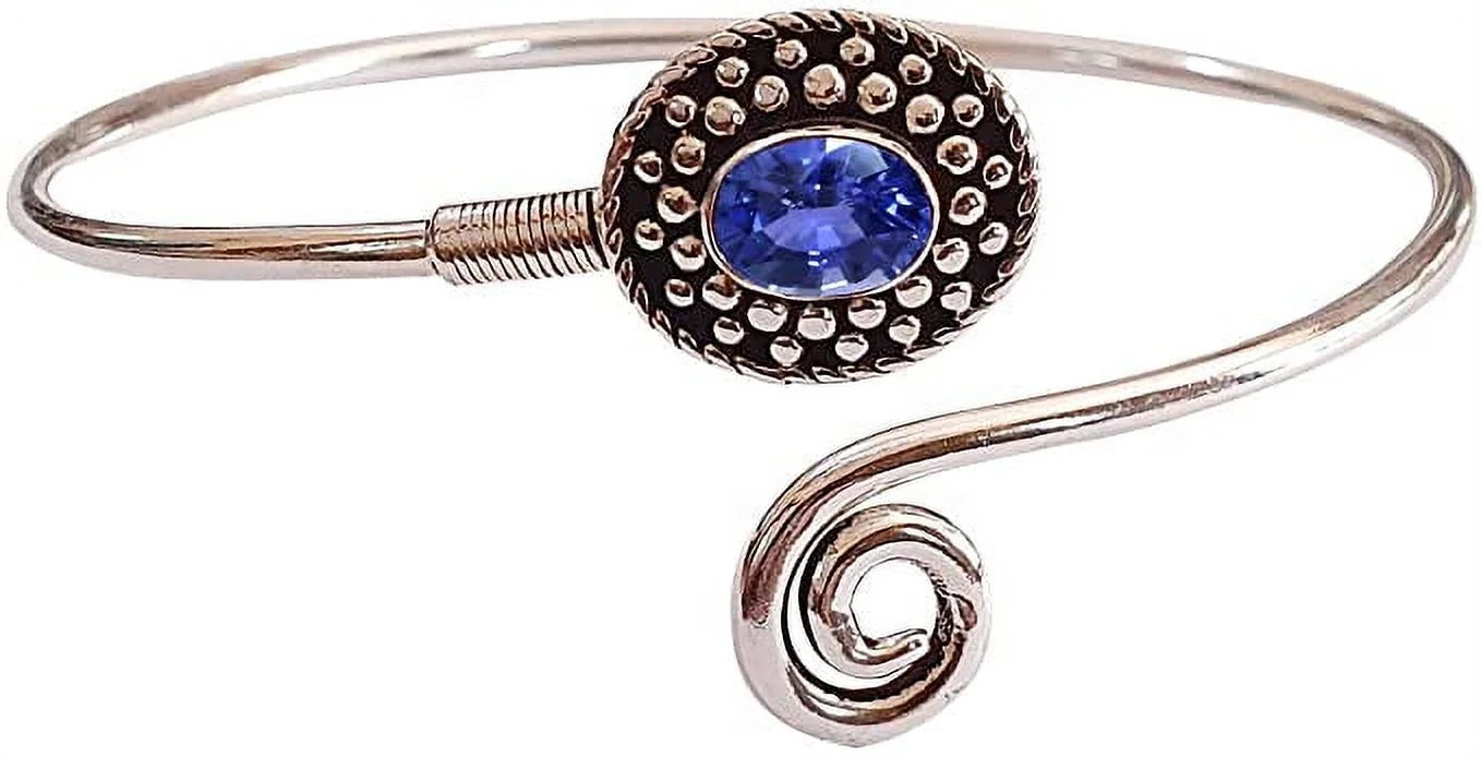 Handmade Cuff Bracelet For Women, Bohemian Tribal Design Silver Plated Natural Real Iolite Gemstone Modern Designer Fashion Bracelet, Party Boho Jewelry