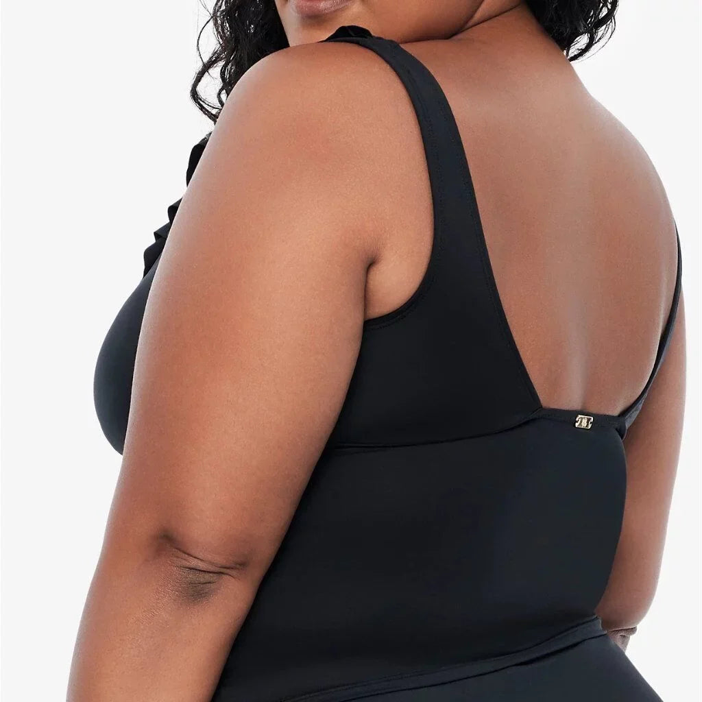 Ralph Lauren BLACK Plus Size Tummy-Control Underwire Ruffled Tankini Top, US 20W