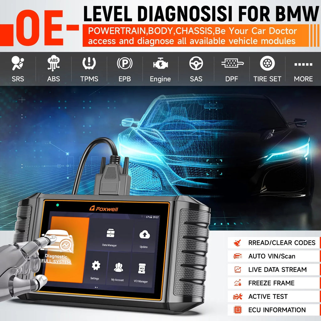 Foxwell NT710 BMW Car Scanner Bi-Directional Control Scan Tool Active Test OBD2 Scanner All Systems Diagnostic Tool 31+ Maintenance Services Automotive Code Reader for BMW MINI RR OBDII Automobiles