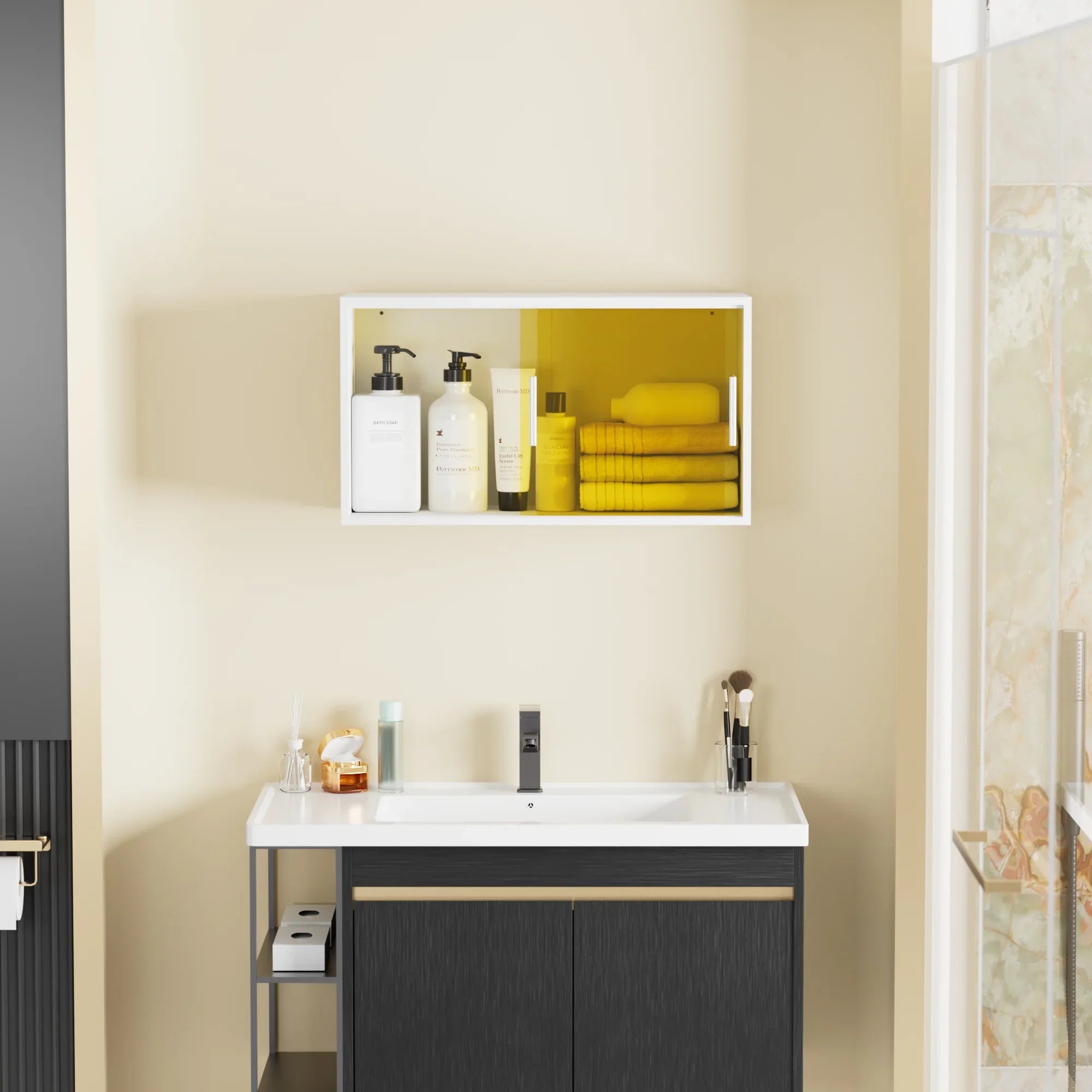 VECELO Bathroom Cabinet Wall Mounted, Multipurpose Storage Cabinet with Acrylic Sliding Doors for Bathroom Kitchen Living Room, White