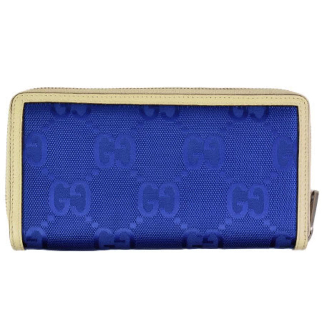 Pre-Owned Gucci GUCCI off the grid zip around round long wallet GG nylon leather blue beige 625576 (Good)