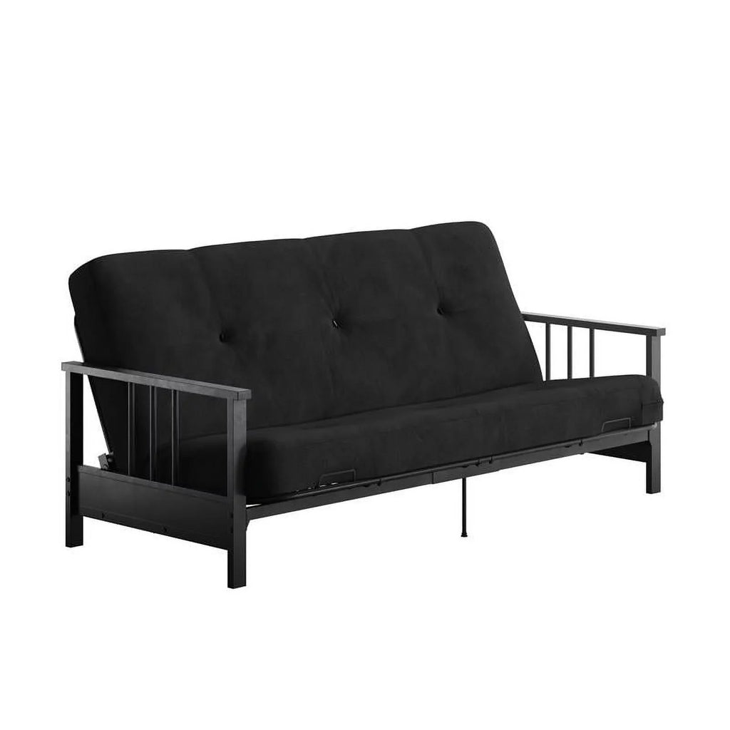 DHP Tallie Full Metal Arm Futon with 6" Thermobonded Black Microfiber Mattress