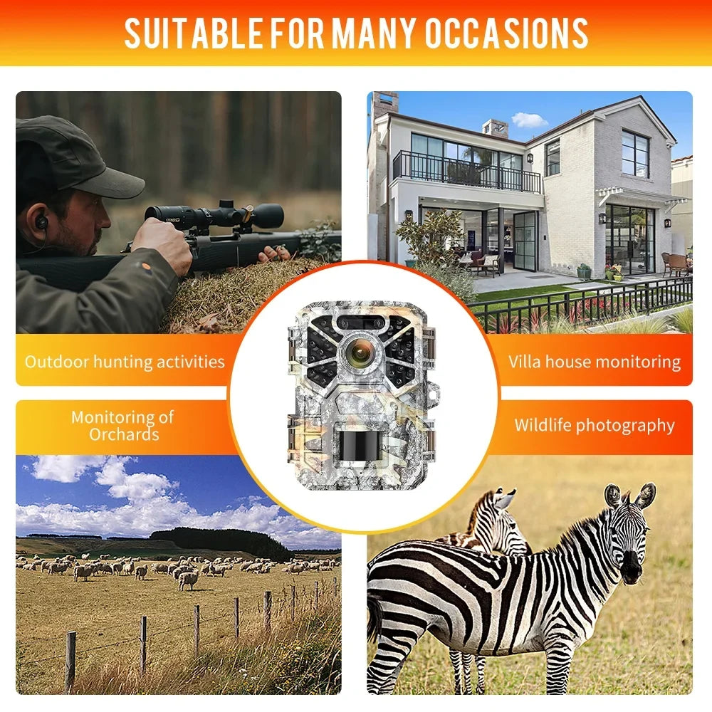 Trail Camera, 30MP 2k Game Camera with Infrared Night Vision Wildlife Surveillance, Farm Monitoring, Liquid Hunting Trail Monitor with 120° Wide Angle Lens