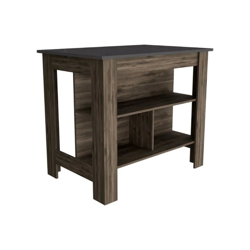 FM FURNITURE Brooklyn Modern Minimal Kitchen Island with Three Concealed Shelves
