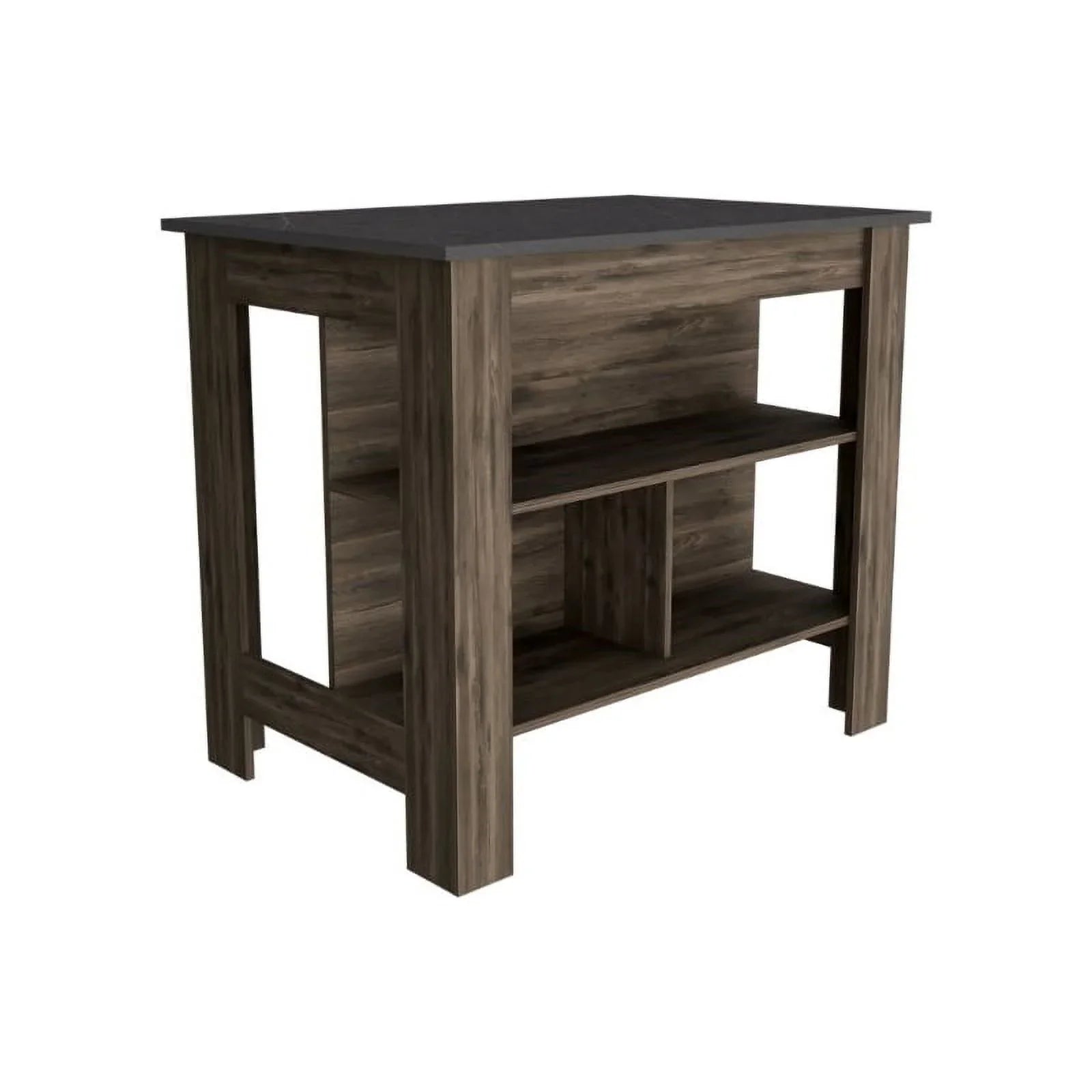 FM FURNITURE Brooklyn Modern Minimal Kitchen Island with Three Concealed Shelves