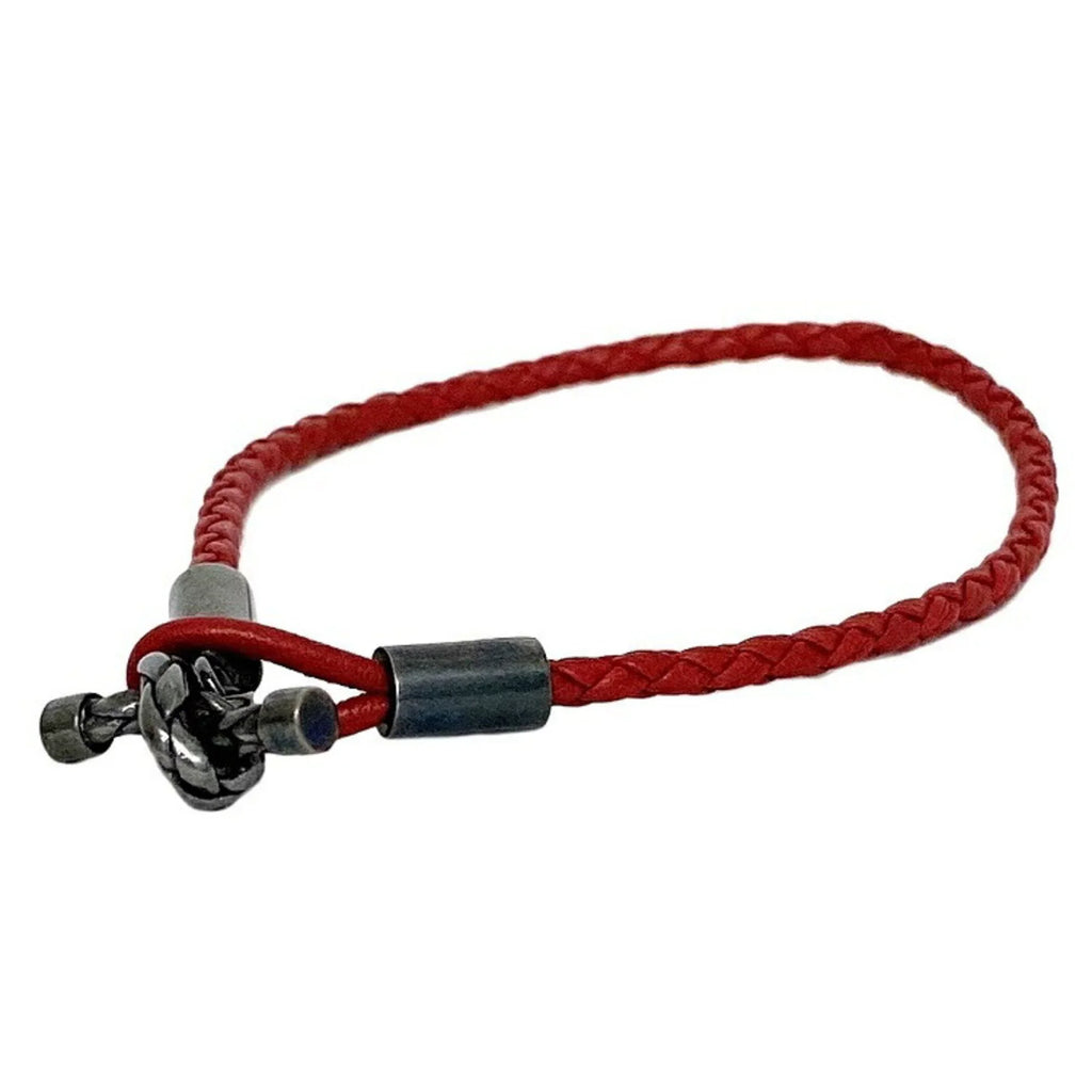 Pre-Owned Bottega Veneta Ec-14210 Leather,Silver 925 Charm Bracelet Red Color (Like New)